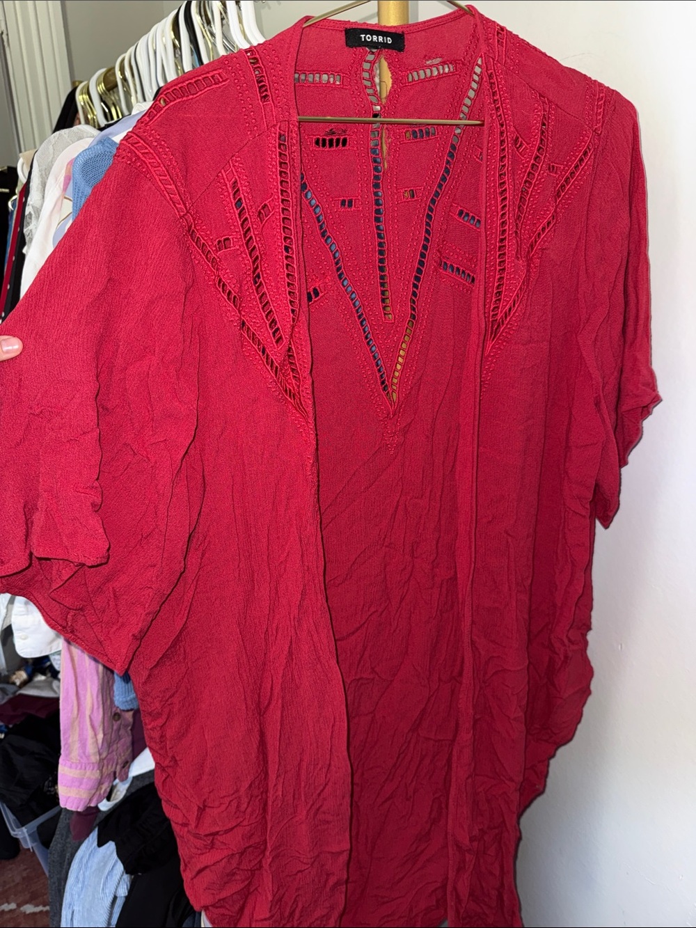 torrid Deep Red Crochet-Trim V-Neck Tunic